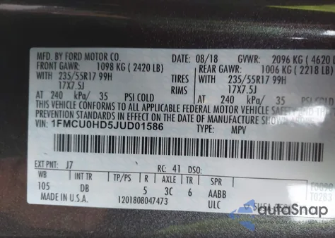 2018 Ford Escape Sel from USA, damaged, VIN 1FMCU0HD5JUD01586